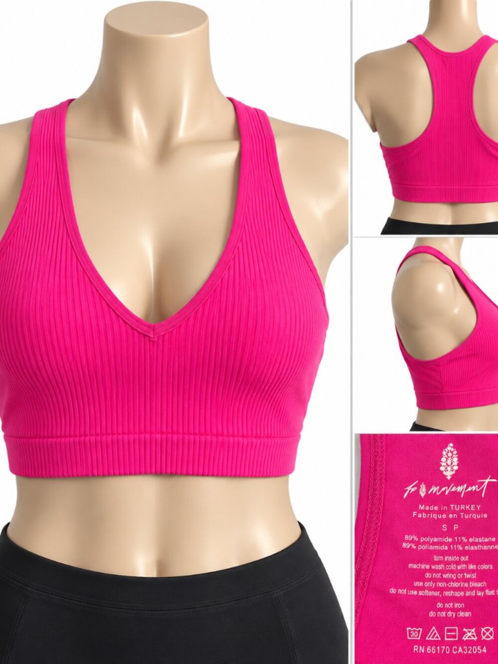 Free People Movement Ribbed Sports Bra Crop Top Hot Pink Women’s Small S